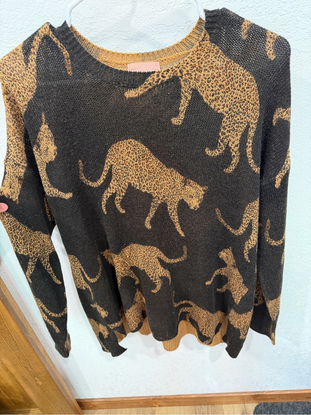 Show Me Your MuMu Black and Tan Leopard Print Crewneck Sweater